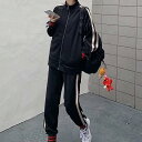セットアップ ジャケット パンツ レディース 長袖 スウェット スタンドカラー ジャージ サイドライン ロゴ レタリング バイカラー ジャンパー ロング ワイド...