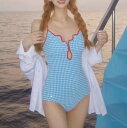 格子 ギンガムチェック リゾート 旅行 温泉 プール 夏 海 ビーチ 美脚 脚長 着痩せ スタイルアップ 韓国 高見え 格上げ プチプラ モテ 背中見せ 体型カバー インスタ映え