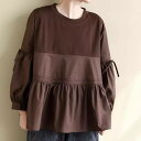 レディース トップス ロンT プルオーバー 長袖 ラウンドネック 襟なし ワイド 切り替え 裾ワイド リボン ふっくら 切り替えデザイン かわいい 大人可愛い きれいめ シンプル カジュアル 上品 おしゃれ レトロ アジアン こなれ感 ラフ ガーリー ルーズ(4)