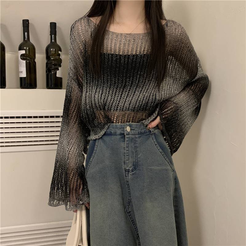 透かし編みニット レディース トップス ニット セーター プルオーバー メッシュセーター オーバーサイズ ゆったり ゆるめ ミディアム丈 長袖 ドロップショルダー 萌袖 ワイドスリーブ ボートネック 襟なし 透け感 シースルー 伸縮性 シンプル カジュアル