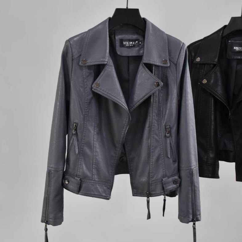 【FunnyBunny】 レディース ジャケット アウター 上着 ライダースジャケット 前開き おしゃれ 大人可愛い きれいめ ショート ファスナー スマート シンプル レザージャケット レトロ かっこいい ポケット 襟付き 長袖 スリム レザー カジュアル ミニ