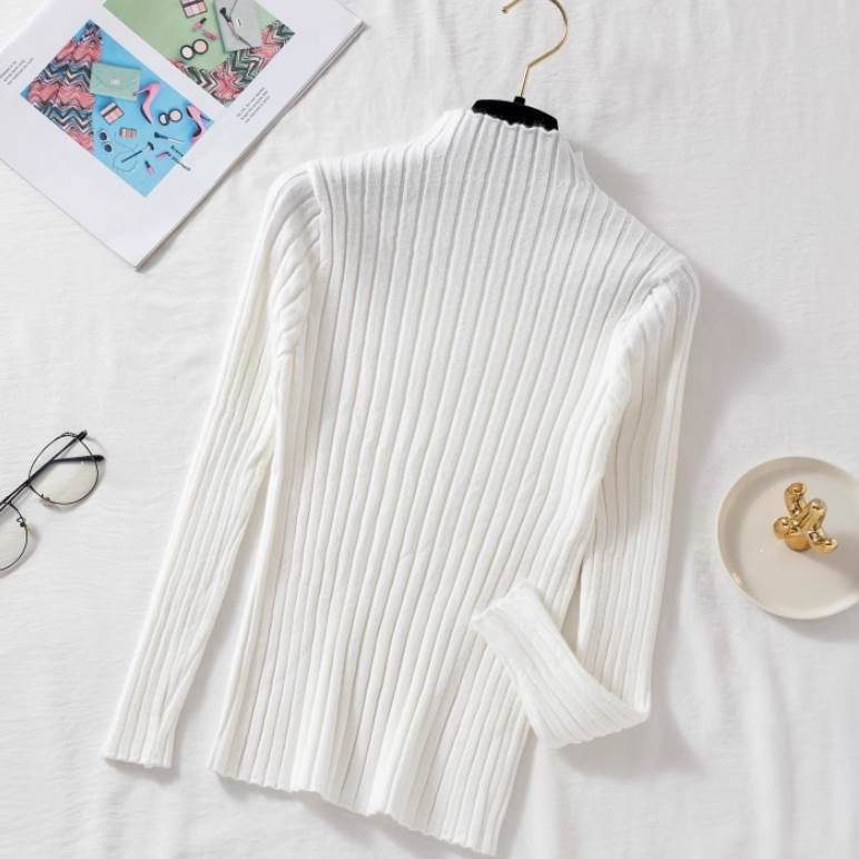 【FunnyBunny】 レディース トップス ニット セーター プルオーバー ショート レトロ シンプル カジュアル スリム かわいい 伸縮性 上品 長袖 ラフ こなれ感 大人可愛い ルーズ ふわふわ スマート ふっくら きれいめ おしゃれ 個性的 ハイネック(4)