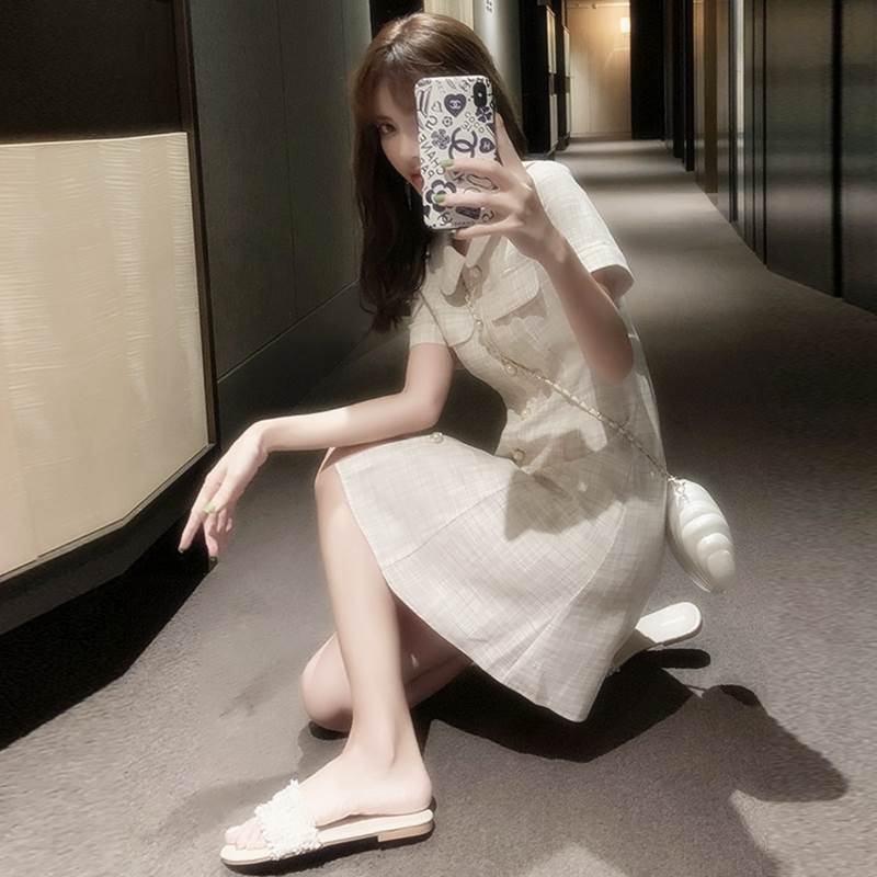 【FunnyBunny】 ワンピース フレアワンピース 存在感 襟付き 大人女子 大人 ワンピドレス ひざ丈 半袖 袖あり 柄 セミフレア 春 ラブリー 主役級 ガーリー チェック柄 キュート フレア 大人可愛い 大人可愛い 膝上 メンズライク