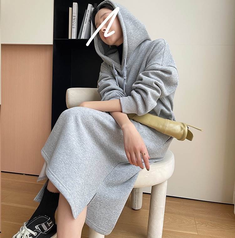 【FunnyBunny】 ワンピース パーカー モダン 大人可愛い こなれ感 おしゃれ フーディー 袖あり かわいい 襟付き 存在感 シンプル 無地 ルーズ エレガント クール 抜け感 個性的 きれいめ 上品 大人女子 長袖 マニッシュ(4)