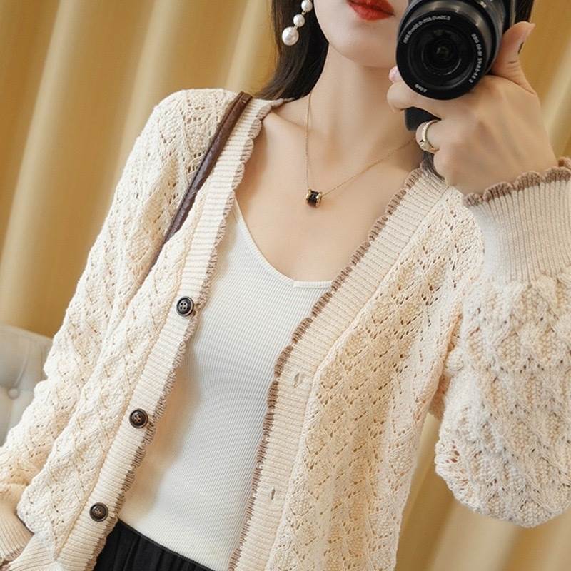 【FunnyBunny】 トップス カーディガン 秋 大人可愛い ラブリー お洒落 袖あり 40代 襟なし ニット 前開き 10代 シンプル 30代 とろみ感 春 無地 20代 抜け感 きれいめ 上品 こなれ感 ルーズ