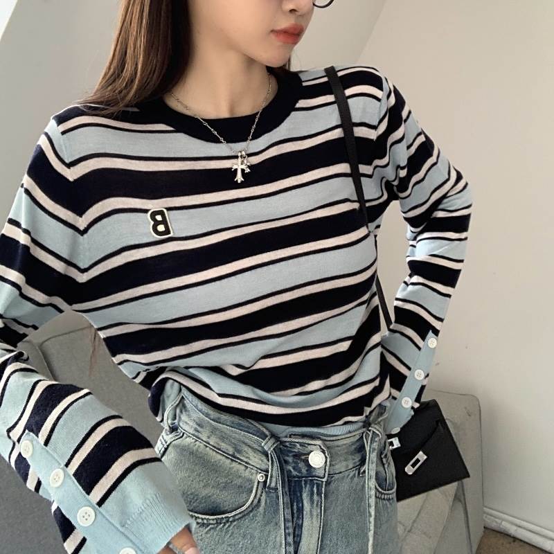 【FunnyBunny】 トップス トレーナー キュート 細身 レトロ カジュアル レギュラー丈 長袖 スリム スク..