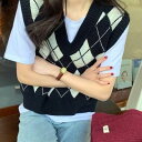 【FunnyBunny】 ニット カレッジ風 アーガイル こなれ感 カジュアル プルオーバー ショート ストレッチ ニット 学生風 かわいい ルーズ モード系 ...