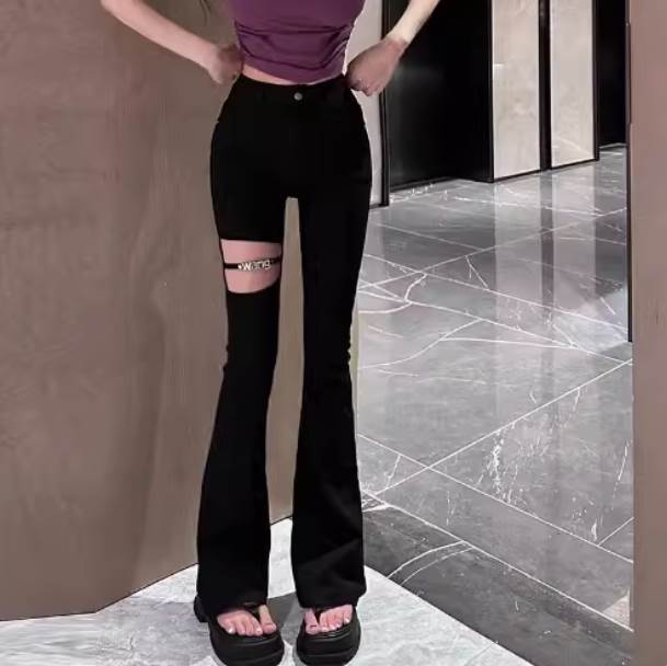 Cropped Pants - ダメージ加工デニム ストリート スタイル パンツ ボトムス Gパン ブルーデニム かわいい 大人可愛い きれいめ シンプル カジュアル 上品 おしゃれ かっこいい レトロ こなれ感 ラフ マニッシュ ボーイッシュ ガーリー ルーズ 個性的