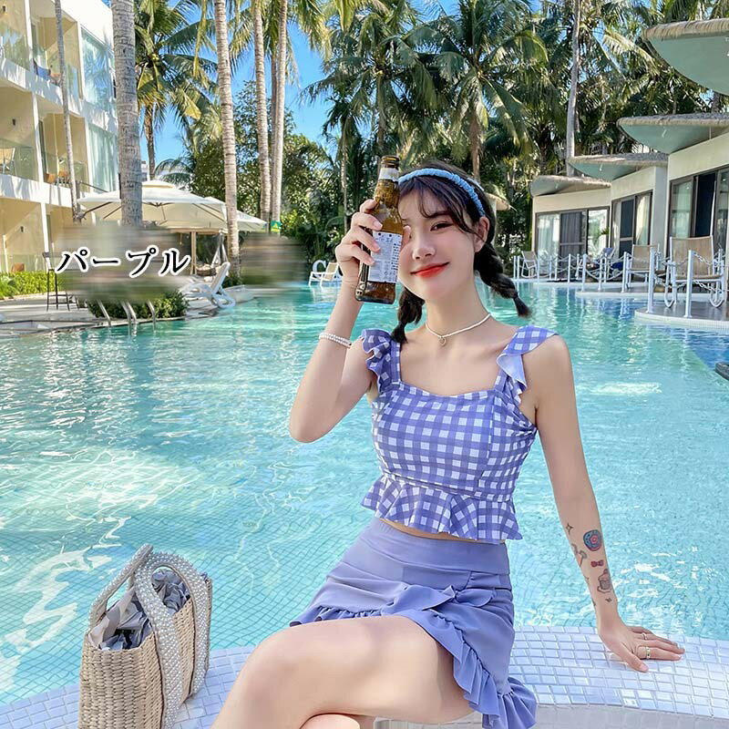 水着 レディース 韓国風 中学生 高校生 大学生 ワンピース水着 夏 小胸 バンドゥ パレオ 日焼け防止 体型カバー UVカット 海水浴 潜水 可愛い 20代 30代 40代 おしゃれ 2点セット スクール水着 セパレート 胸パッド付き