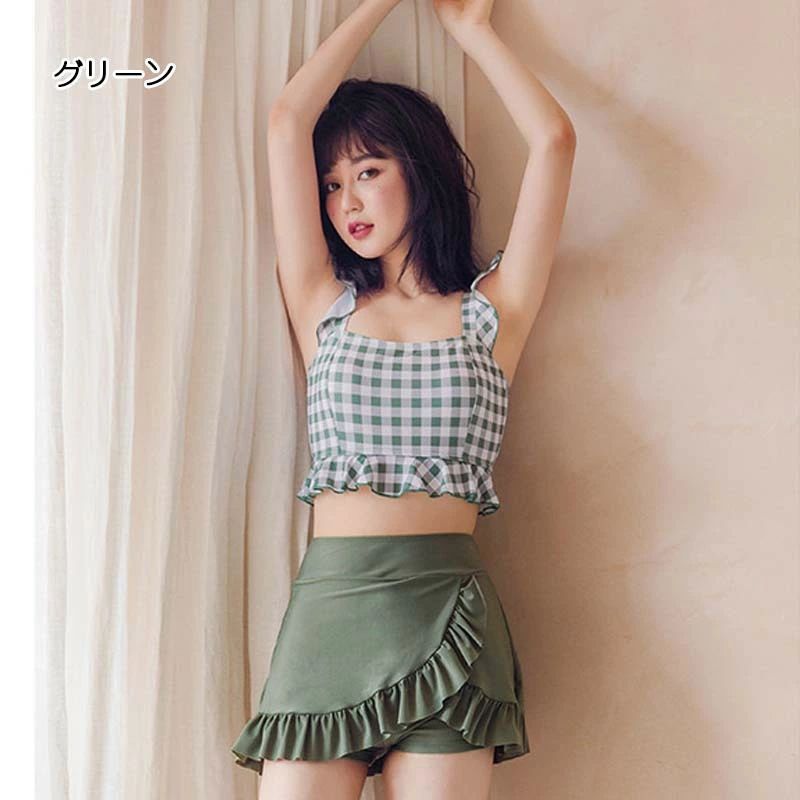 水着 レディース 韓国風 中学生 高校生 大学生 ワンピース水着 夏 小胸 バンドゥ パレオ 日焼け防止 体型カバー UVカット 海水浴 潜水 可愛い 20代 30代 40代 おしゃれ 2点セット スクール水着 セパレート 胸パッド付き