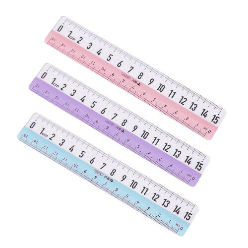 プラスチック定規 透明 15cm 3点セット 特大 クリアスケール 測定ツール 幾何尺 定規 小学生 子供 絵画 幾何学 文房具 ピンク ブルー パープル JOLNN