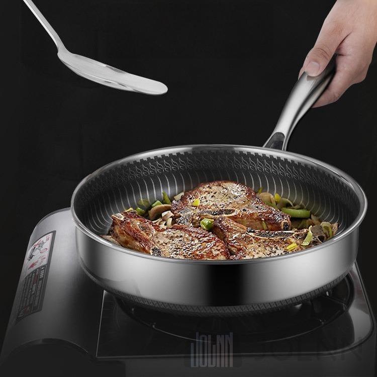 焦げ付き防止316ステンレス鋼フライパン/両面ハニカムステーキポ焦げ付き防止304ステンレス鋼フライパン/両面ハニカムステーキポット/油煙なし鍋/ステンレス鋼調...