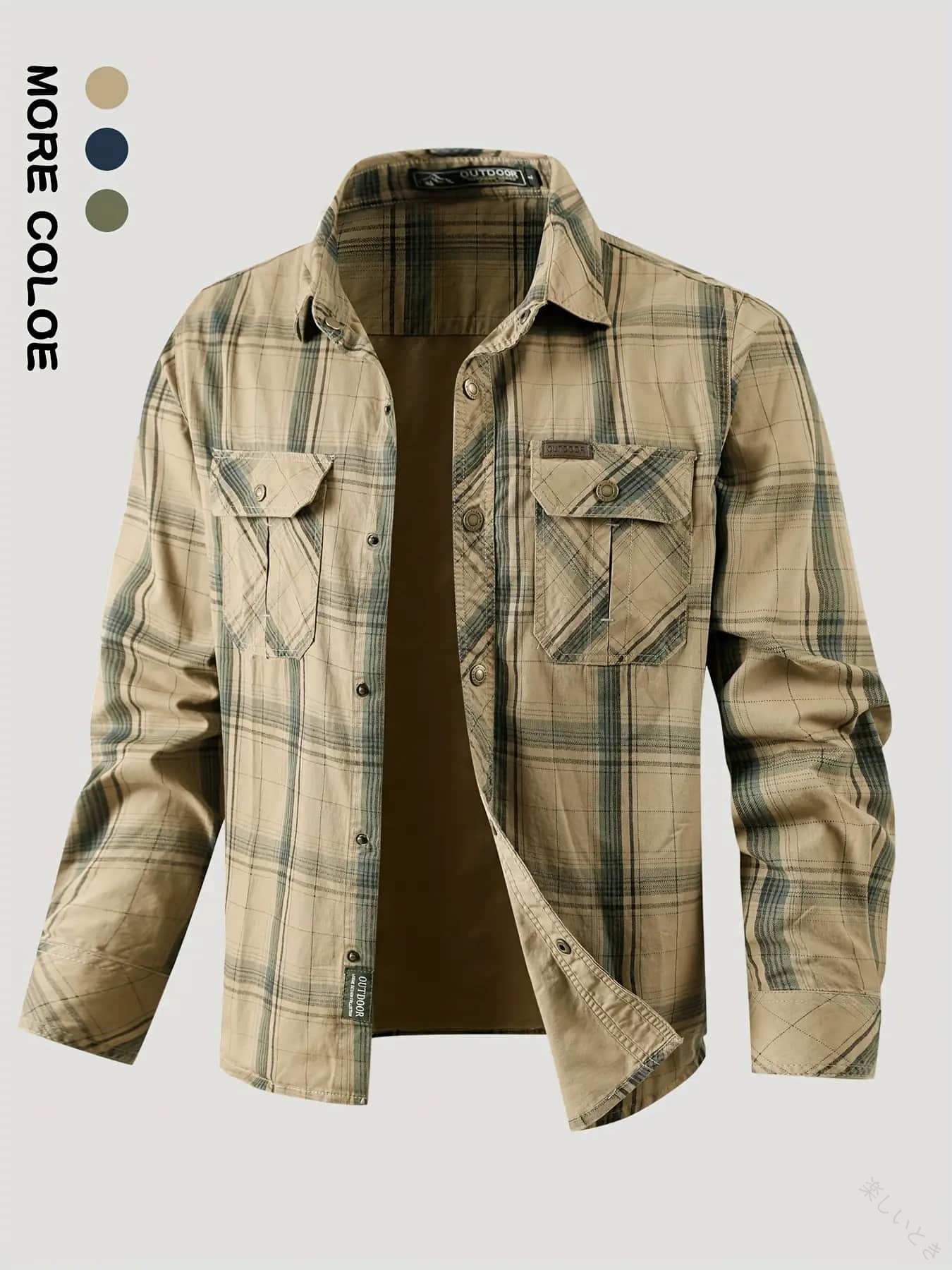 Rakuten - 長袖シャツ メンズ チェック柄 カジュアルシャツ 襟付き 胸ポケット スナップボタン 春服 秋服 トップス アウトドア キャンプ 綿 コットン カジュアル ファッション おしゃれ 通勤 通学