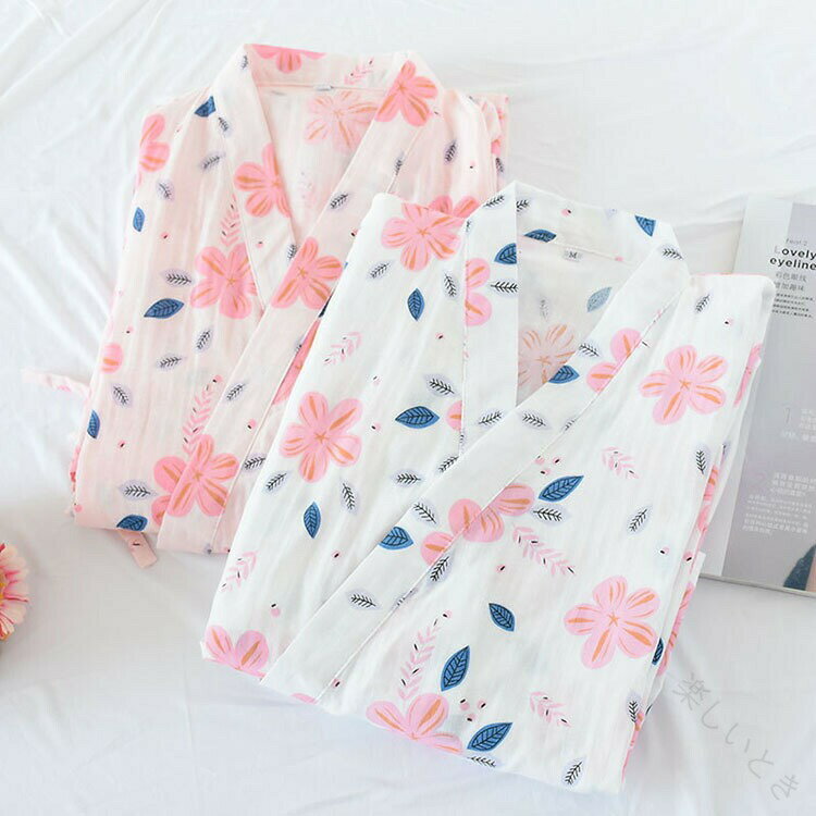Female Yukatas - 寝巻き レディース 浴衣 甚平 前開き 綿 和風 パジャマ 可愛い おしゃれ 柔らかい 春 夏 秋 お風呂上り ねまき 女性 部屋着 旅館 婦人服 寝間着 花柄 ルームウェア 家着 バスローブ ワンピ