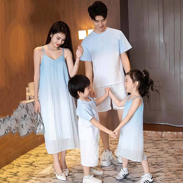 親子ペアルック 親子コーデ 夏服 お揃い 家族ペア グラデーション ワンピース キャ...