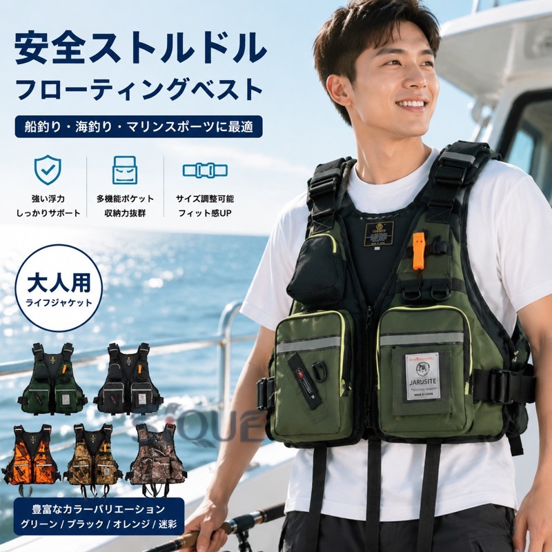 ライフジャケット 多機能 大人用 救命 マリンスポーツ ライフジャケット メンズライフジャケット 豊富な品揃え グリーン ブラック オレンジ 迷彩 【原産国／製造国: 中国】 .船釣り 安全ストルドル 海釣り フローティングベスト ライフベスト 強い浮力 救命胴衣 大人用 多機能の水辺向け安全用品です。釣り用ベスト、フィッシングベスト、浮力補助、海上、ボート、マリンスポーツ、アウトドア、釣り具、堤防釣り、沖釣り、夜釣り、レジャー、水辺遊び、安全対策、ライフジャケット、釣行用品、海釣り用品、大人用ベスト、救命用品を探す方におすすめ。人気のおすすめ釣り用品として備えたいアイテムです。。 指定された配送時間は承っておりません。【楽しいとき】