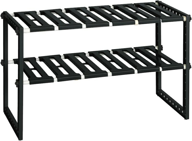 Belca ベルカ シンク下フリーラック 伸縮タイプ ブラック 2段 棚 VR-BK 伸晃 KK 収納用品 収納グッズ 調整自由 ラック キッチン収納 ブラック すき間ラック 収納 工具不要 組み立て簡単