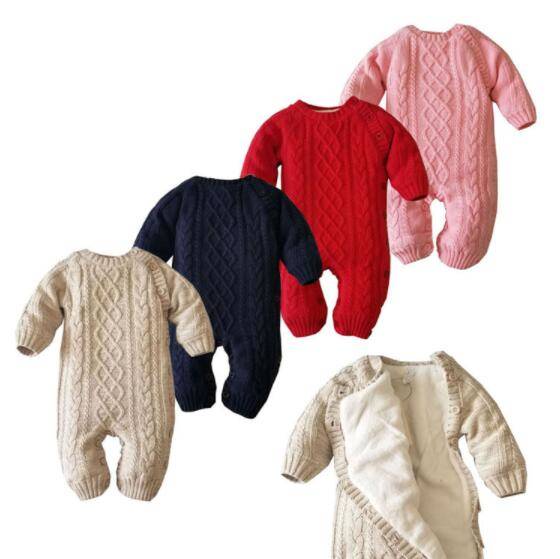 ベビー服 冬 ロンパース ベビーウェア カバーオール アウター ニット 暖か ボア ケーブル編み 男の子 ..