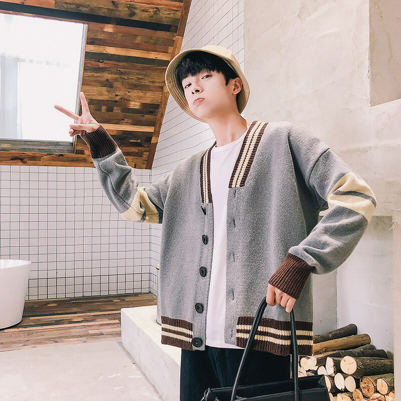 メンズセーター カーディガン ニットカーディガン メンズ 配色 ライン入り ライトアウター ニット 羽織り カジュアル ボタン 通勤 通学 レイヤード ファッション