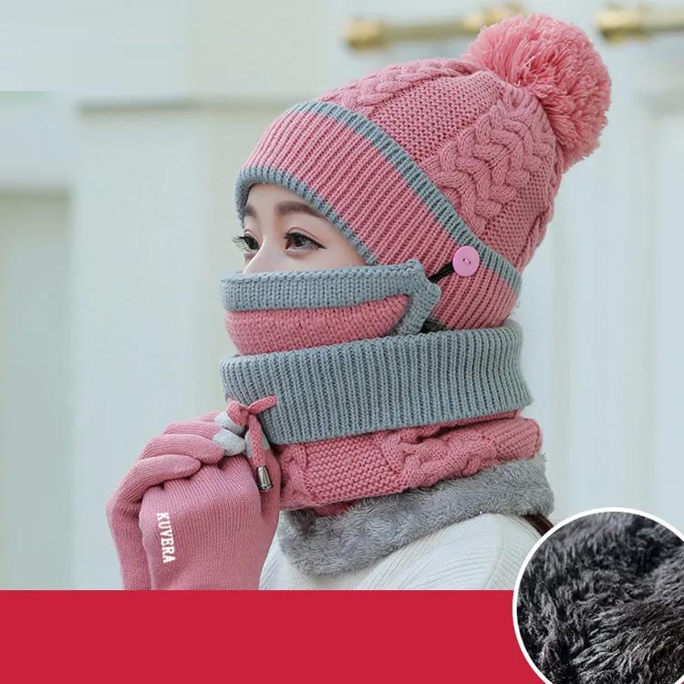ニット帽 毛糸帽子 ポンポン付き ケーブル編み マフラー マスク 裏起毛 秋冬 帽子 マスク 耳あて防寒 フェイスマスク 防寒帽子 暖かい アウトドア バイク 自転車 スキーなどに最適 もこもこ 誕生日 クリスマス 贈り物 送料無料