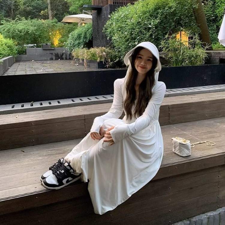 超ロング UVカット パーカー レディース ひんやり 冷感 涼しい 薄手 ラッシュガード UPF50+ 取り外し可能ツバ付き ダブルファスナー ダブルジップ 全身カバー 紫外線対策 着やせ おしゃれ 日焼け止め 母の日 M XL