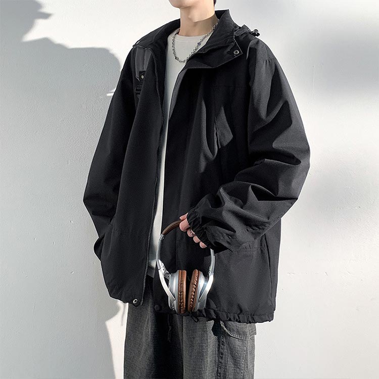 メンズ ストリート ツーリング ウインドブレーカー アウトドア マウンテンパーカー カジュアル フード付き ジップアップ ウインドブレーカー 大きいサイズ ゆったり 黒 緑