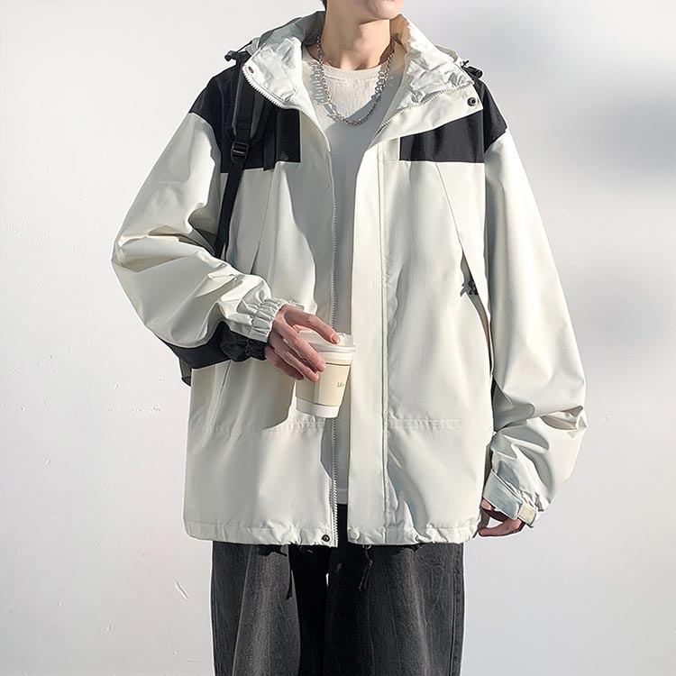 メンズ ストリート ツーリング ウインドブレーカー アウトドア マウンテンパーカー カジュアル フード付き ジップアップ ウインドブレーカー 大きいサイズ ゆったり 黒 緑