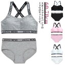 ジュニア向け 下着セット 子供 キッズ スポーツブラ ショーツ 2点セット カップ付き レディース 女の子 子供用下着 肌着 12才〜16才 リブ英字ロゴ 無地...