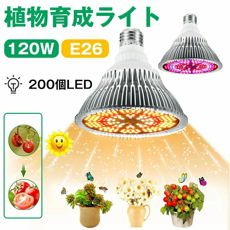 植物育成ライト LED e26 観葉植物 多肉植物 植物 ライト E26 LED 200個 植物育成ライト スタンドト フルスペクトル LED 口金 電球 120W相当 フルスペクトラム プラントライト 植物育成用ランプ 水耕栽培ライト 室内用ライト 徒長防ぐ