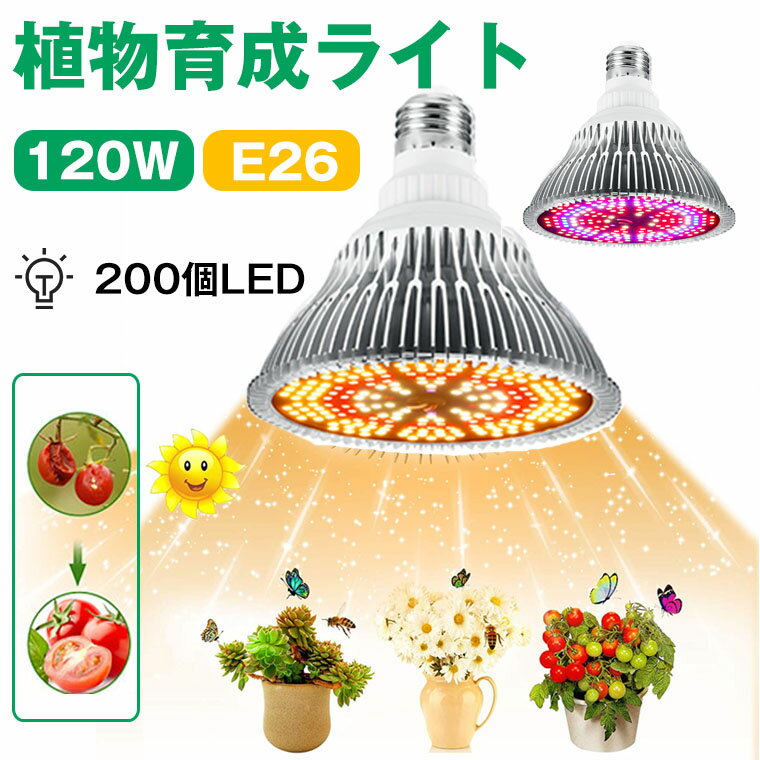 ＼P10★300円割引／植物育成ライト LED e26 観葉植物 多肉植物 植物 ライト 200個LED 植物育成ライト スタンドト フルスペクトル LED 口金 電球 120W相当 フルスペクトラム プラントライト 植物育成用ランプ 水耕栽培ライト 室内用ライト クリスマス