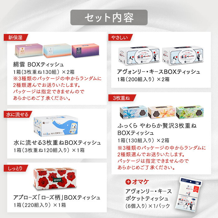 ＼詰め合わせ／河野製紙 利きティッシュセット［8箱＋1個（おまけ）］【ボックス 箱 ティッシュ ペーパー 日用品 まとめ買い ケース販売 箱買い 保湿 高級 国産 ソフト やわらか しっとり 肌ざわり かわいい お祝い ギフト 誕生日プレゼント】 funwari-10000115 河野製紙直営ショップ ふんわり サンプル画像2