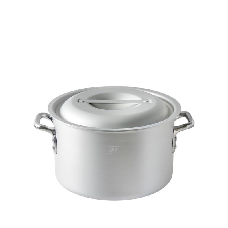 Thunder Group アルマイト加工アルミ半寸胴鍋 IH対応 目盛り付き 蓋付き 業務用 両手鍋