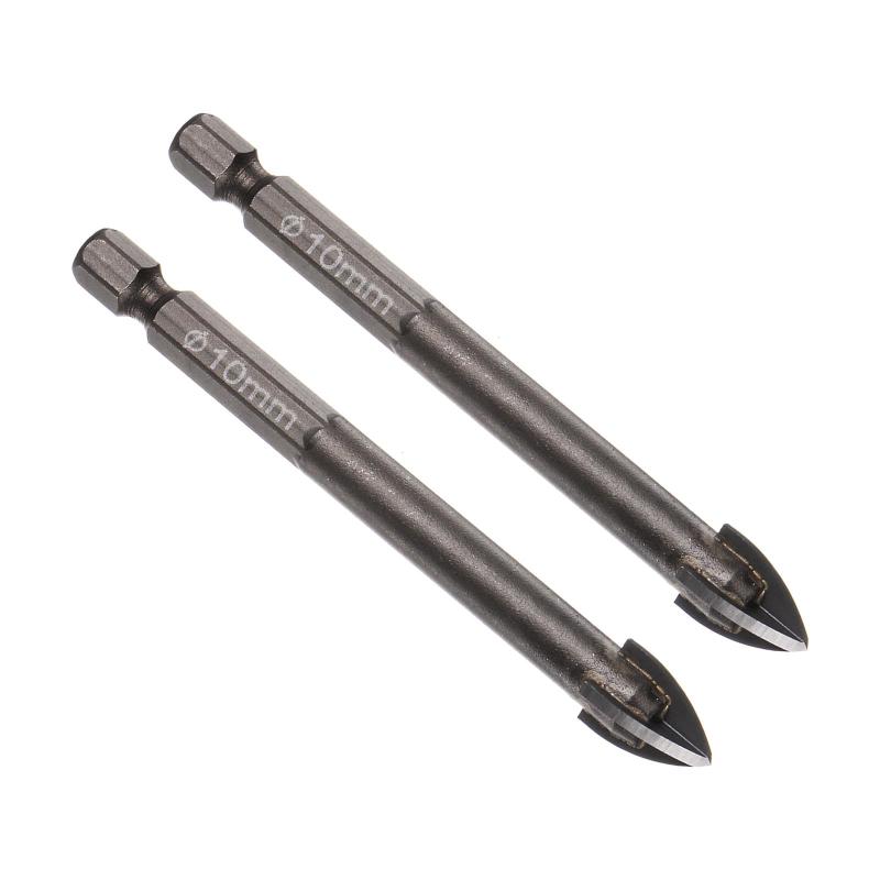 CoCud チタンモルタルドリルビット 10mm切削径83 mm長さ1/4"六角シャンクカーバイドクロスチップコンクリートドリルビットイエロー - （用途：木材ガラスレンガセメント） 2個