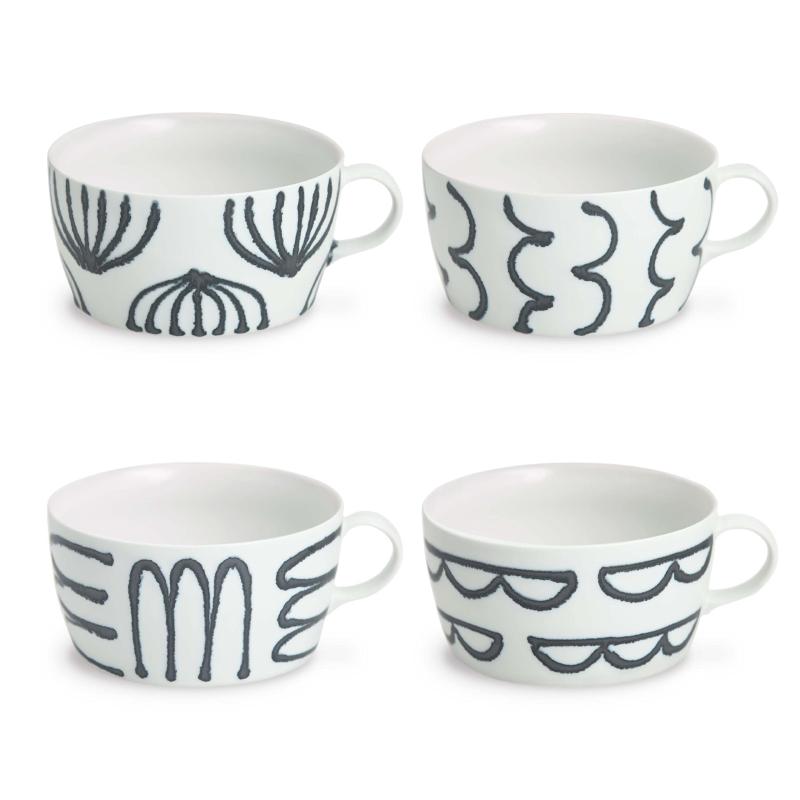 natural69 セット商品 【 波佐見焼 】 【QA108】 スチールライン スープカップ 4柄セット / タマネギ/マカロニ/グリル/ビーンズ / ナチュラル69 はさみ焼き 食器 スープ マグ 450ml 電子レンジ 食洗のサムネイル