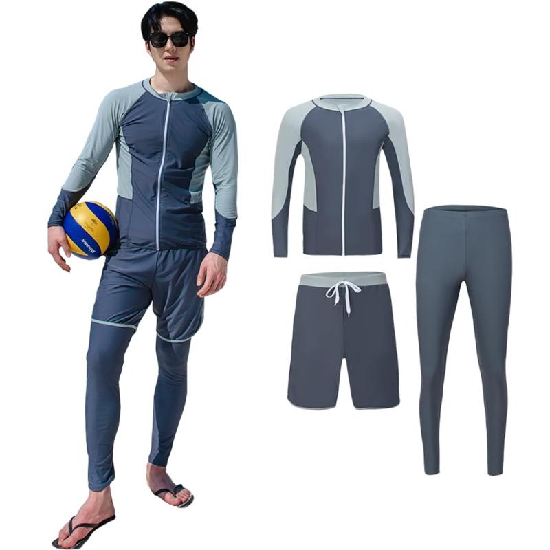 [Candy Kiosk] ラッシュガード メンズ 水着 3点セット 上下セット 長袖 前開き フィットネス ビーチ 水泳 温泉 UVカット 水陸両用 吸汗速乾 通気性