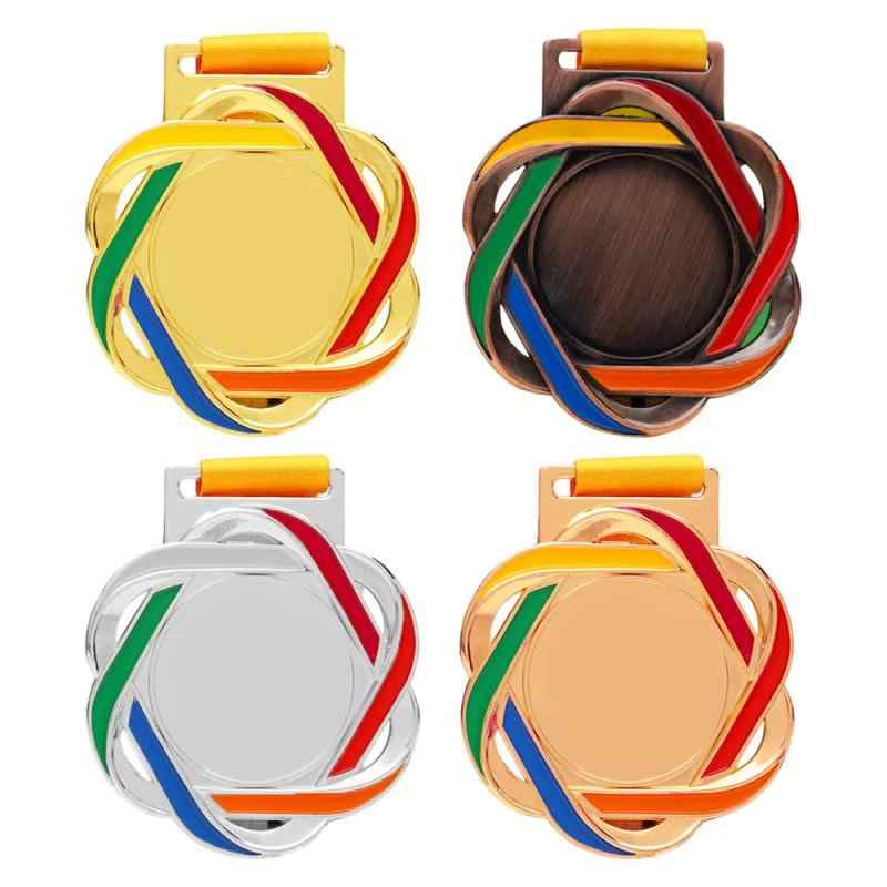 メダル4枚セット 金/銀/銅 金属製ネックストラップ付きメダル 子供用サッカー競技メダル キャンパス運動会/サッカー競技/ランニング競技に最適
