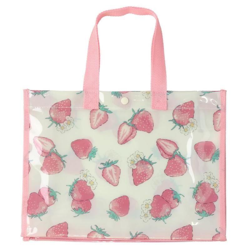 [ぴんくせいる] ガーメントバッグ プールバッグ A：花とイチゴ/アイボリー