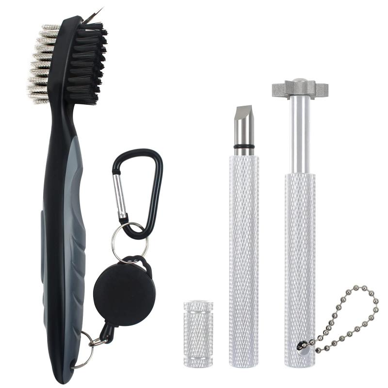 VIPMOON ゴルフクリーニングツールセット アイアンブラシ ゴルフクラブ溝削 ゴルフクラブ 清潔用 メンテナンス用品 携帯便利 軽量 多機能 U&V角溝用 ゴルフツールセット(4)
