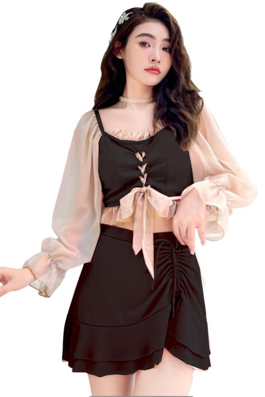 [Amelia Miifa] 水着 レディース ビキニ セット スカート ワイヤー入り セパレート 大人 半袖 ライトグ..