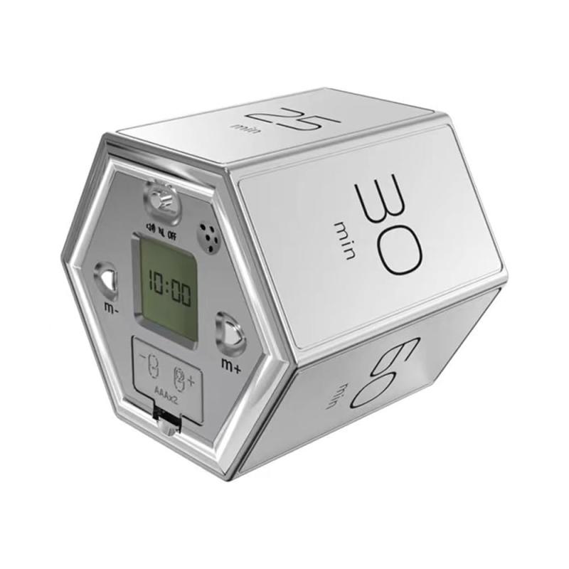 マルチ六角形キューブタイマー 重力センサーデジタルタイマー LEDスクリーン サウンドアラーム 静音操作 1/5/10/25/30/60分 1-99分を自分でカスタマイズ 子供用キッチン時間管理ツール テスト練