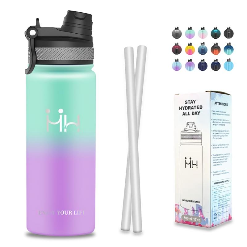 YANGYAO 500ml 水筒 真空断熱 ステンレス製 保温保冷 洗うのが簡単な 漏れ防止 炭酸飲料も入る 宇宙ボトル お子様に最適 学生 出 勤 ビジネスマン シームレス 軽量 ストロー付き ハンドル付き