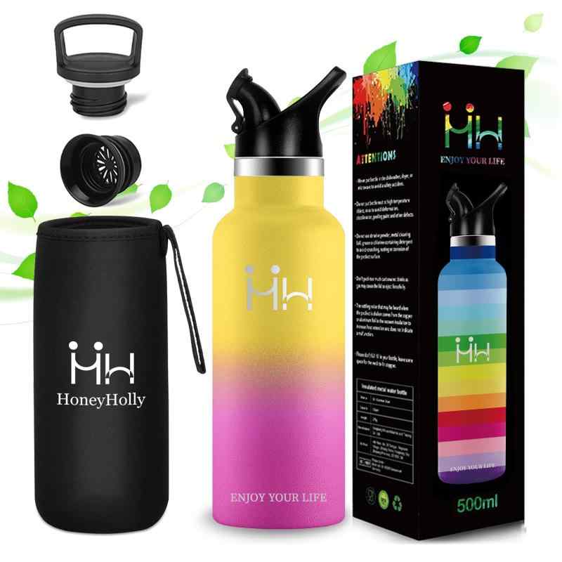 YANGYAO 水筒 ステンレスボトル 500ml 広口 真空断熱 ギャップ二種あり 炭酸対応 直飲み 保温 保冷 軽量 魔法瓶 こぼれない 漏れ防止 パウダーコーティング 耐衝撃 滑り止め 防錆 持ち手付き 登