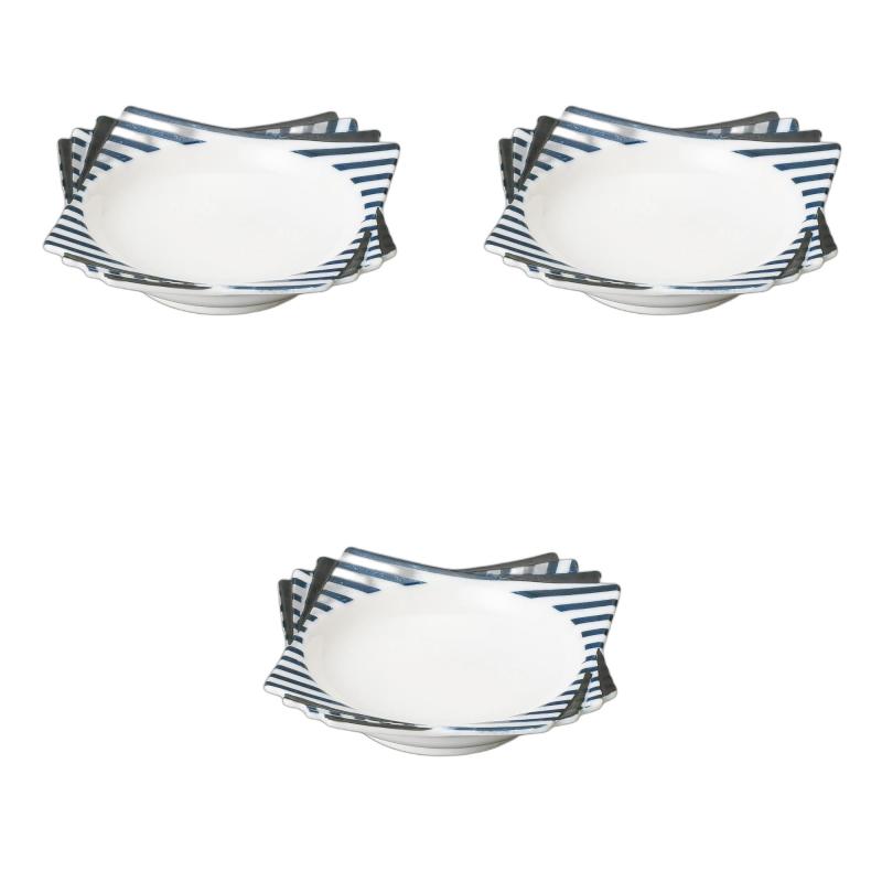 セトモノホンポ(Setomonohonpo) 3個セット 青ストライプ千代折角小鉢 [ 13.5×13.5×3.5cm ] | 角皿陶磁器(3)
