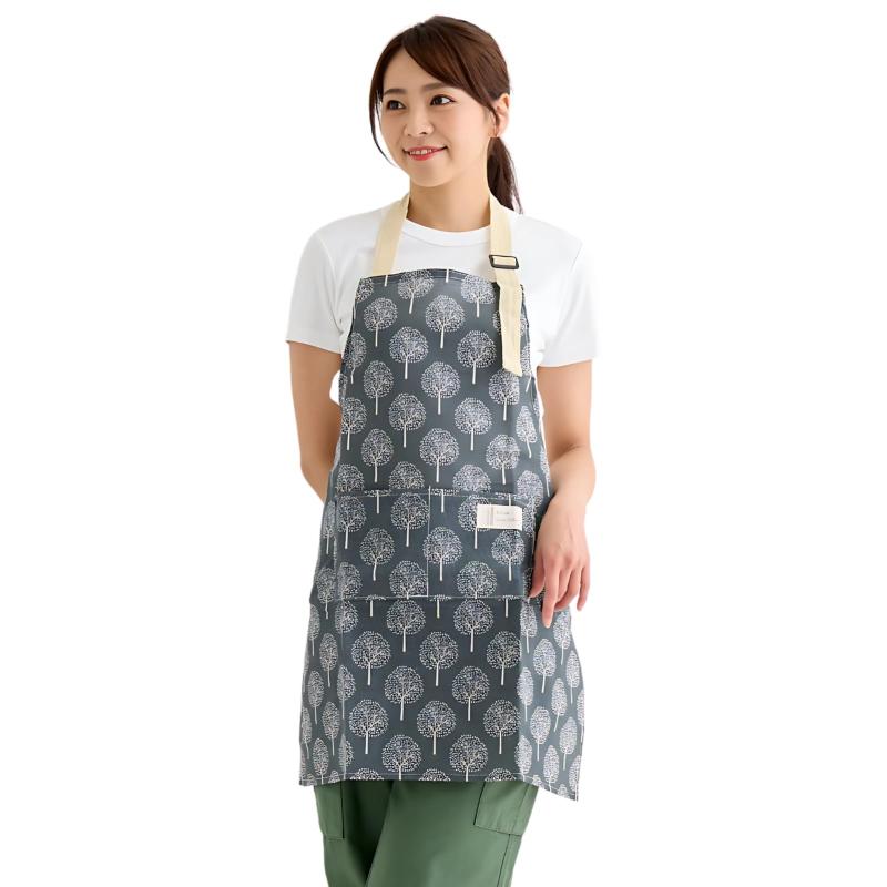 ドナリー 綿麻 エプロン 木柄 男女兼用 フリーサイズ 軽量 約135g 防汚 首ひも・腰ひも 調節可 おしゃ..