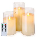 Homemory 揺らめく炎なしキャンドル 電池式 アクリルLEDピラーキャンドル リモコンとタイマー付き ガラス効果 ホワイト 3個セット