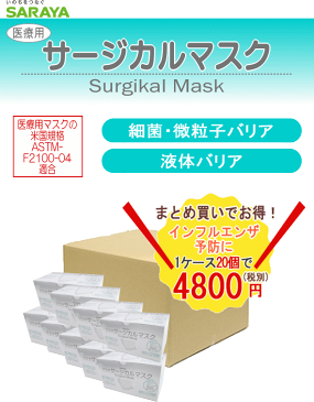 【ポイント5倍！ 8月9日迄】まとめてお得！【使い捨てマスク】サラヤサージカルマスクカラー：【ホワイト】フリーサイズ-50枚入り×20個耳掛けゴム式【インフルエンザ対策】