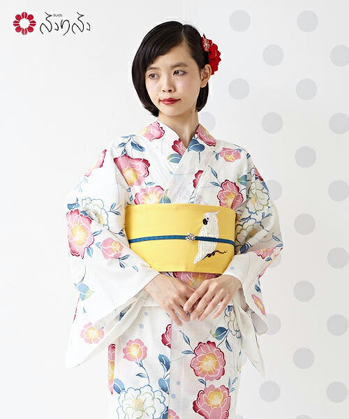 【SALE30%オフ】公式 ふりふ 単品 浴衣「ぼかし椿」ふりふセレクト 浴衣 yukata ゆかた レディース 女性 ユカタ 綿 コットン ぼかし椿 つばき ツバキ 花柄 総柄 レトロ モダン 白地 20代 30代 40代 大人 粋 大正ロマン ギフト プレゼント 実用的