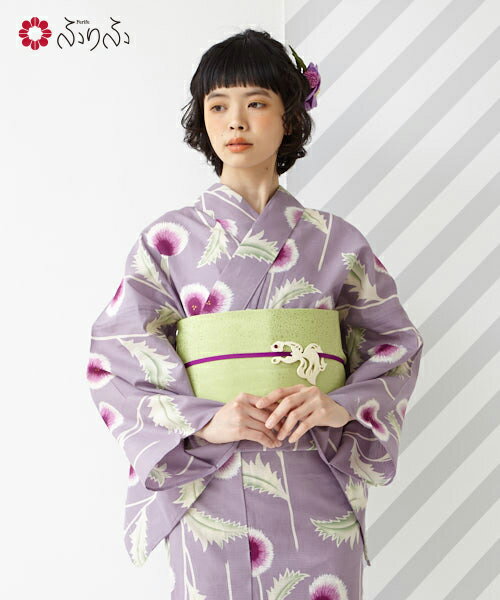 公式 ふりふ 単品 浴衣「新あざみ」紫織庵×京都 ゆかた レディース 女性 ユカタ yukata 花柄 総柄 紫 大人女子 レトロ モダン 綿絽 綿100％ コットン しっとり 涼やか お洒落 華やか 花火大会 夏祭り 古典柄 大正ロマン 20代 30代 40代 大人 粋