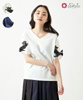 猫の恩返しTシャツふりふ オリジナル 和柄 トップス カットソー 個性的 レディース ロング丈 半袖 5分袖 春夏 レトロ モダン 猫 ねこ ネコ furifu ツートン バイカラー japan 和 日本 20代 30代 40代 50代 フェミニン ガーリー ゆったり ビッグシルエット Tシャツ