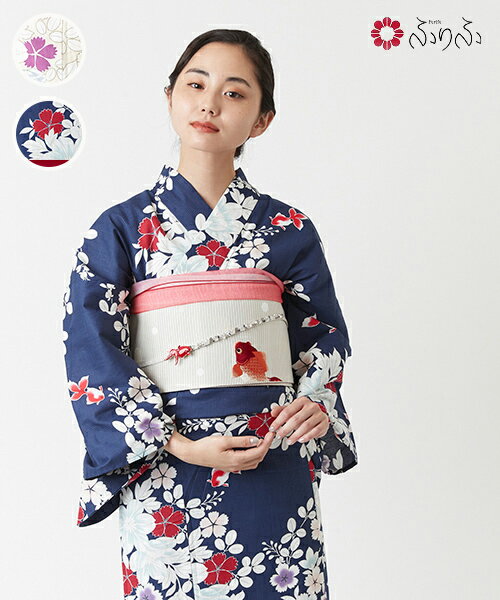 【SALE60%オフ】公式 ふりふ 単品 浴衣「花金魚」浴衣 ふりふセレクト ゆかた レディース 女性 ユカタ 総柄 和柄 和風 花柄 古典柄 金魚 秋草 オフ白 紺 レトロ モダン かわいい お洒落 大人 大正ロマン 20代 30代 40代 大人 粋 ギフト プレゼント 実用的